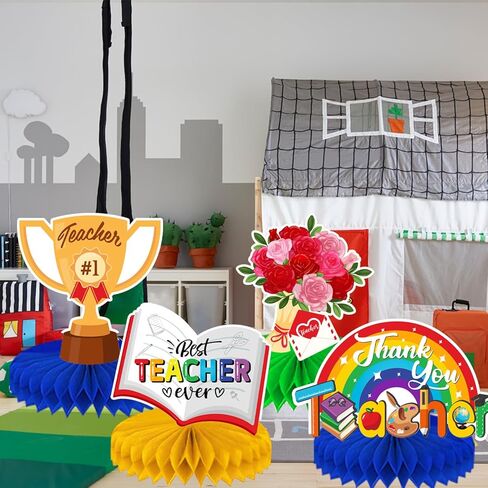 ديكورات تقدير المعلم قطع مركزية على شكل قرص العسل 8 قطع ثلاثية الأبعاد مزدوجة الجوانب تقدير المعلم أسبوع ديكورات الطاولة قطع مركزية لديكور حفلات المعلمين in Kuwait