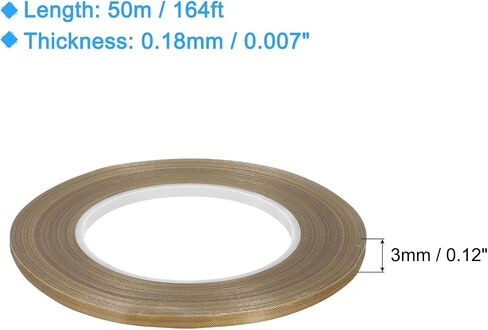 MECCANIXITY High Temperature Tape 3mm PTFE Coated Fabric Tape Heat Resistant Tape for Vacuum Sealers Adhesive Tape 50m/164ft Brown 0.13mm Thickness in Saudi Arabia