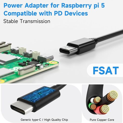 Smraza 27W USB-C مزود طاقة متوافق مع Raspberry Pi 5، محول PD 5.1V 5A محول طاقة من النوع C لـ Raspberry Pi 5 Model B 8GB/4GB (أسود) in Saudi Arabia
