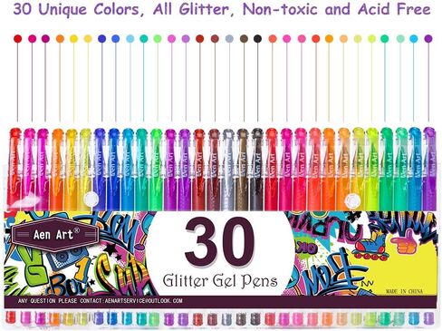 Aen Art Glitter Gel Pens for Adult Coloring Books, 36 Colors Gel Marker Set Colored Pen with 40% More Ink for Kids Drawing, Doodling, Crafts and Taking Note in Saudi Arabia