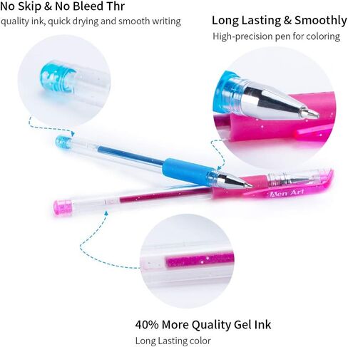Aen Art Glitter Gel Pens for Adult Coloring Books, 36 Colors Gel Marker Set Colored Pen with 40% More Ink for Kids Drawing, Doodling, Crafts and Taking Note in Saudi Arabia