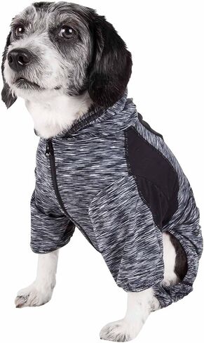 تي شيرت بغطاء للرأس للكلاب من Pet Life ® Active Downward مع تي شيرت مرن لكامل الجسم - بدلة رياضية خفيفة الوزن للياقة البدنية للكلاب وملابس يوجا للكلاب تتميز بتمدد في 4 اتجاهات، وتكنولوجيا عاكسة وسريعة الجفاف in Kuwait