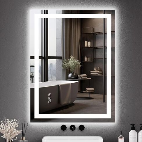 مرآة حمام GAOMON LED مقاس 24 × 32 بوصة مثبتة على الحائط، مرايا حائط قابلة للتعتيم مع مقاومة للضباب، إضاءة خلفية + إضاءة أمامية، وظيفة الذاكرة، مقاومة للماء، زجاج مقسى in Saudi Arabia