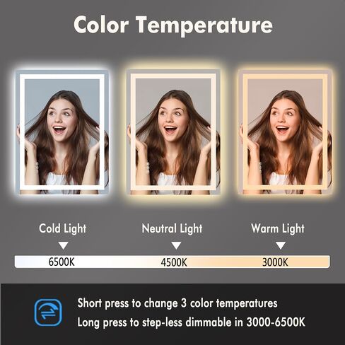 مرآة حمام GAOMON LED مقاس 24 × 32 بوصة مثبتة على الحائط، مرايا حائط قابلة للتعتيم مع مقاومة للضباب، إضاءة خلفية + إضاءة أمامية، وظيفة الذاكرة، مقاومة للماء، زجاج مقسى in Saudi Arabia