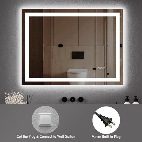 مرآة حمام GAOMON LED مقاس 24 × 32 بوصة مثبتة على الحائط، مرايا حائط قابلة للتعتيم مع مقاومة للضباب، إضاءة خلفية + إضاءة أمامية، وظيفة الذاكرة، مقاومة للماء، زجاج مقسى in Saudi Arabia