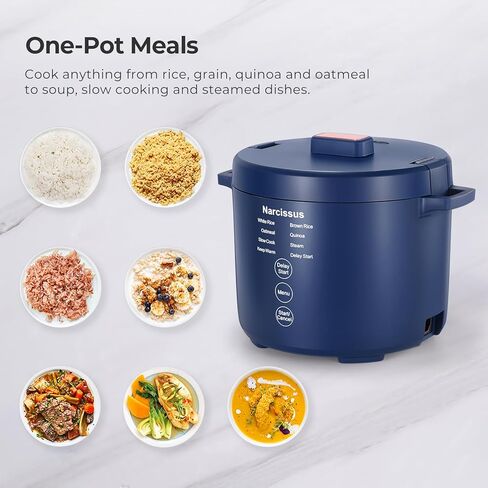Narcissus 3.5-Cup Rice Cooker for 1-3 People, Multifunctional for Rice, Oatmeal, Quinoa - Slow Cook, Steam, Cook & Steam Together, Blue in Kuwait