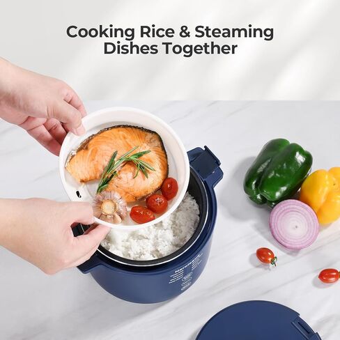 Narcissus 3.5-Cup Rice Cooker for 1-3 People, Multifunctional for Rice, Oatmeal, Quinoa - Slow Cook, Steam, Cook & Steam Together, Blue in Kuwait