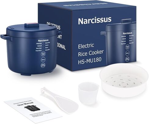 Narcissus 3.5-Cup Rice Cooker for 1-3 People, Multifunctional for Rice, Oatmeal, Quinoa - Slow Cook, Steam, Cook & Steam Together, Blue in Kuwait