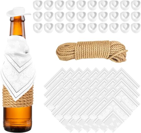 Imtos Mini Cowboy Hats for Crafts Plastic Tiny Western Cowgirl Hat with Bandannas for Western Cowboy Party Decoration-61pcs (Brown) in Kuwait