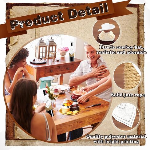 Imtos Mini Cowboy Hats for Crafts Plastic Tiny Western Cowgirl Hat with Bandannas for Western Cowboy Party Decoration-61pcs (Brown) in Kuwait