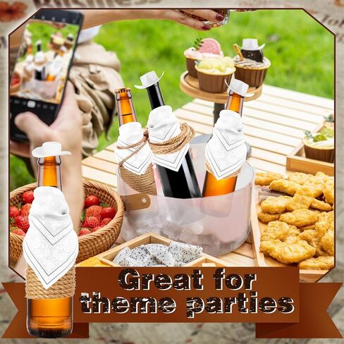 Imtos Mini Cowboy Hats for Crafts Plastic Tiny Western Cowgirl Hat with Bandannas for Western Cowboy Party Decoration-61pcs (Brown) in Kuwait