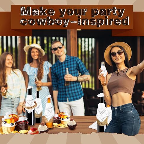 Imtos Mini Cowboy Hats for Crafts Plastic Tiny Western Cowgirl Hat with Bandannas for Western Cowboy Party Decoration-61pcs (Brown) in Kuwait