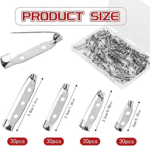 120 Pcs Bar Pins, 4 Sizes Silver Brooch Pins Metal Locking Pin Backs Safety Brooch Clasp Pin Backs for Name Tags Jewelry Making and DIY Crafts Badges(20mm/25mm/32mm/38mm) in Saudi Arabia
