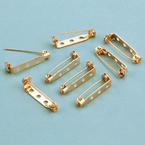 100 Pcs Gold Tone Brooch Pin Backs Clasp 1 Inch Bar Pins Findings 3 Holes Safety Pins for Badge Insignia, Citation Bars, Making Corsage, Name Tags, Toy Pins and Jewelry Making by STARVAST in Saudi Arabia