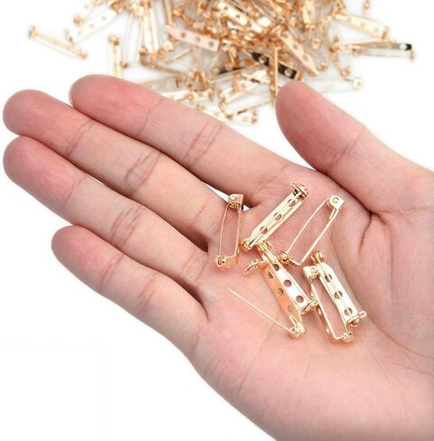 100 Pcs Gold Tone Brooch Pin Backs Clasp 1 Inch Bar Pins Findings 3 Holes Safety Pins for Badge Insignia, Citation Bars, Making Corsage, Name Tags, Toy Pins and Jewelry Making by STARVAST in Saudi Arabia