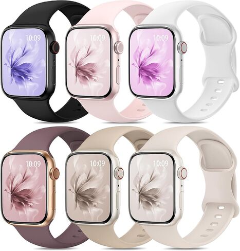 Enjoyselfhub 6 Pack Sport Silicone Band Compatible with Apple Watch Bands 40mm 38mm 41mm 42mm 44mm 45mm 49mm Women Men, Soft Strap Wristbands for iWatch Series 9 Ultra/Ultra 2 SE 8 7 6 5 4 3 2 1 Black in Saudi Arabia