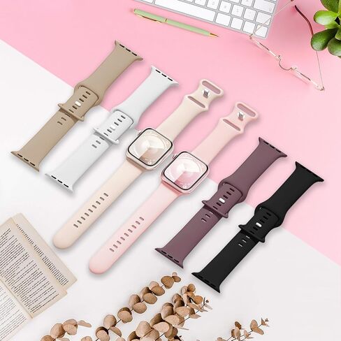 Enjoyselfhub 6 Pack Sport Silicone Band Compatible with Apple Watch Bands 40mm 38mm 41mm 42mm 44mm 45mm 49mm Women Men, Soft Strap Wristbands for iWatch Series 9 Ultra/Ultra 2 SE 8 7 6 5 4 3 2 1 Black in Saudi Arabia