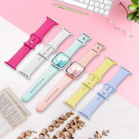 Enjoyselfhub 6 Pack Sport Silicone Band Compatible with Apple Watch Bands 40mm 38mm 41mm 42mm 44mm 45mm 49mm Women Men, Soft Strap Wristbands for iWatch Series 9 Ultra/Ultra 2 SE 8 7 6 5 4 3 2 1 Black in Saudi Arabia