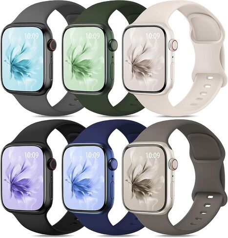 Enjoyselfhub 6 Pack Sport Silicone Band Compatible with Apple Watch Bands 40mm 38mm 41mm 42mm 44mm 45mm 49mm Women Men, Soft Strap Wristbands for iWatch Series 9 Ultra/Ultra 2 SE 8 7 6 5 4 3 2 1 Black in Saudi Arabia