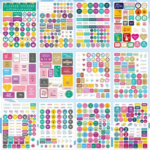 24 ورقة ملصقات مخططة للنساء من KIROYAL، ملحقات مخططة للمجلات والتقويمات، المخططات اليومية والاحتفالات الشهرية، تزيين الميزانية، 1400+ ملصقات سعيدة in Kuwait