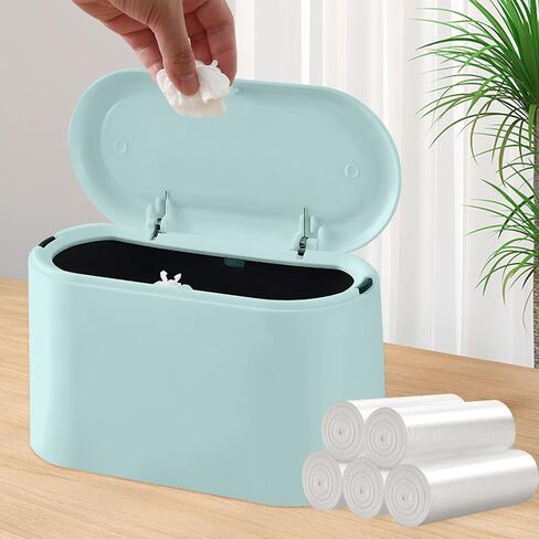 Mini Trash Can with Lid, Desktop Small Trash Can, Removable Small Garbage Can, Pop Up Countertop Wastebasket for Bathroom,Office,Kitchen,Desk,Car, Free 5 roll Bags in Saudi Arabia