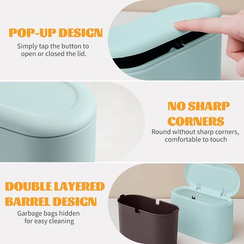 Mini Trash Can with Lid, Desktop Small Trash Can, Removable Small Garbage Can, Pop Up Countertop Wastebasket for Bathroom,Office,Kitchen,Desk,Car, Free 5 roll Bags in Saudi Arabia