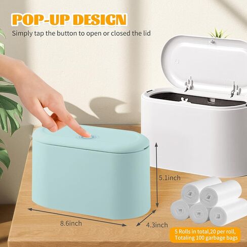 Mini Trash Can with Lid, Desktop Small Trash Can, Removable Small Garbage Can, Pop Up Countertop Wastebasket for Bathroom,Office,Kitchen,Desk,Car, Free 5 roll Bags in Saudi Arabia