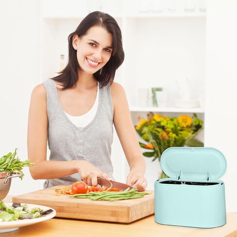 Mini Trash Can with Lid, Desktop Small Trash Can, Removable Small Garbage Can, Pop Up Countertop Wastebasket for Bathroom,Office,Kitchen,Desk,Car, Free 5 roll Bags in Saudi Arabia