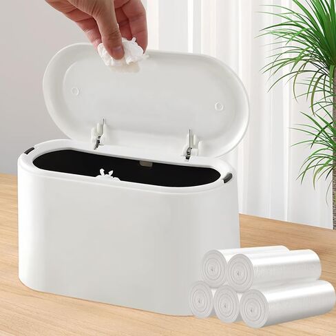 Mini Trash Can with Lid, Desktop Small Trash Can, Removable Small Garbage Can, Pop Up Countertop Wastebasket for Bathroom,Office,Kitchen,Desk,Car, Free 5 roll Bags in Saudi Arabia