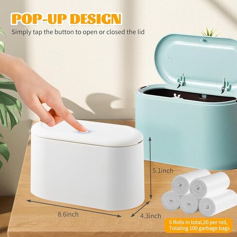 Mini Trash Can with Lid, Desktop Small Trash Can, Removable Small Garbage Can, Pop Up Countertop Wastebasket for Bathroom,Office,Kitchen,Desk,Car, Free 5 roll Bags in Saudi Arabia