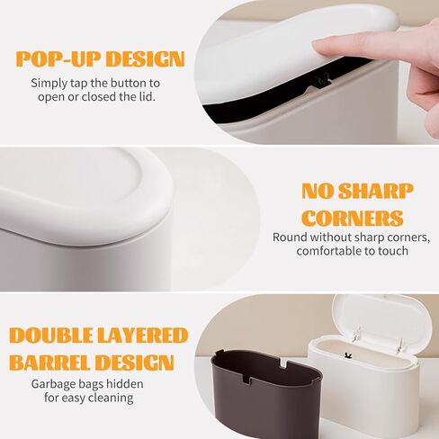 Mini Trash Can with Lid, Desktop Small Trash Can, Removable Small Garbage Can, Pop Up Countertop Wastebasket for Bathroom,Office,Kitchen,Desk,Car, Free 5 roll Bags in Saudi Arabia