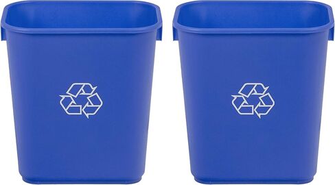 AmazonCommercial 3 Gallon Commercial Office Wastebasket, Blue w/Recycle Logo, 2-Pack in Saudi Arabia