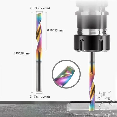 CNC Router Bits Single Flute End Mill for Aluminum Cutting - 1/8 Inch (3.175mm) Shank Solid Carbide Spiral Router Bits with DLC Coating, 3/5'' (15mm) Cutting Length CNC Bits Milling Cutter (10PCS) in Kuwait