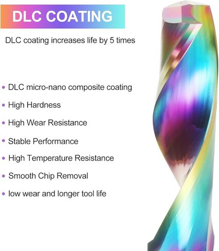 CNC Router Bits Single Flute End Mill for Aluminum Cutting - 1/8 Inch (3.175mm) Shank Solid Carbide Spiral Router Bits with DLC Coating, 3/5'' (15mm) Cutting Length CNC Bits Milling Cutter (10PCS) in Kuwait