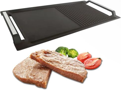 COVERCOOK Griddle Pan, Cast Iron Grill Hot Plate, Rectangular Grill, 2 handles with Flat and Ridged Surface for Induction Electric Cooktop，16.7 x 9.1inch in Saudi Arabia