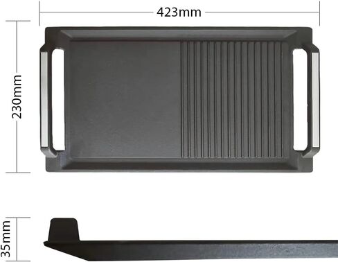 COVERCOOK Griddle Pan, Cast Iron Grill Hot Plate, Rectangular Grill, 2 handles with Flat and Ridged Surface for Induction Electric Cooktop，16.7 x 9.1inch in Saudi Arabia