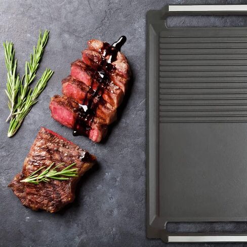 COVERCOOK Griddle Pan, Cast Iron Grill Hot Plate, Rectangular Grill, 2 handles with Flat and Ridged Surface for Induction Electric Cooktop，16.7 x 9.1inch in Saudi Arabia
