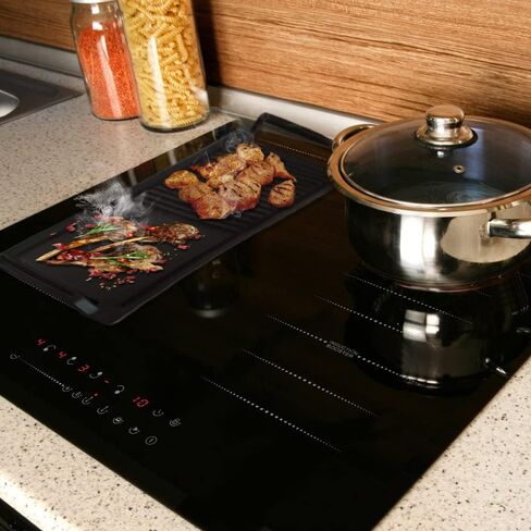 COVERCOOK Griddle Pan, Cast Iron Grill Hot Plate, Rectangular Grill, 2 handles with Flat and Ridged Surface for Induction Electric Cooktop，16.7 x 9.1inch in Saudi Arabia