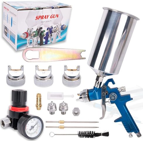 طقم مسدس رش HVLP 1.4 مم 1.7 مم 2.5 مم فوهات كوب ألومنيوم 1000 سي سي مع مقياس مسدس رش تغذية الجاذبية HVLP لطلاء السيارات التمهيدي للسيارة، طلاء الجدران، رش سطح الأثاث، طلاء القاعدة in Kuwait