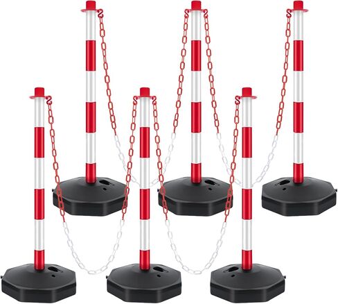 Delineator Post with Base, Traffic Delineator Posts, Traffic Safety Barrier with 5FT Plastic Chain, Traffic Safety Delineator Cones for Parking Lot, Construction Lot (6 Pack) in Saudi Arabia