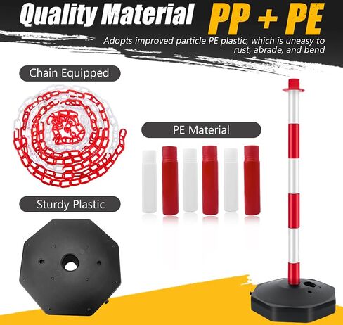 Delineator Post with Base, Traffic Delineator Posts, Traffic Safety Barrier with 5FT Plastic Chain, Traffic Safety Delineator Cones for Parking Lot, Construction Lot (6 Pack) in Saudi Arabia