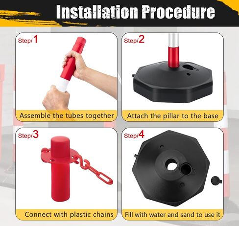 Delineator Post with Base, Traffic Delineator Posts, Traffic Safety Barrier with 5FT Plastic Chain, Traffic Safety Delineator Cones for Parking Lot, Construction Lot (6 Pack) in Saudi Arabia