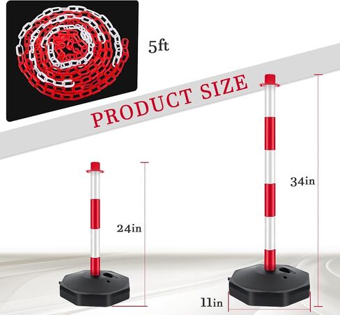Delineator Post with Base, Traffic Delineator Posts, Traffic Safety Barrier with 5FT Plastic Chain, Traffic Safety Delineator Cones for Parking Lot, Construction Lot (6 Pack) in Saudi Arabia