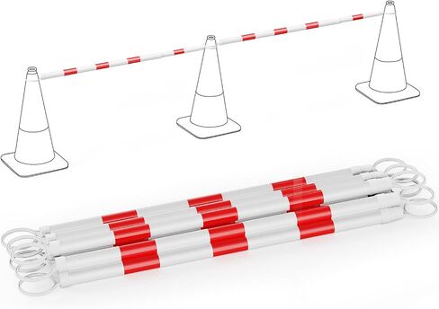 [2 PACK] 4' to 6.9' Retractable Cone Bar, Expandable Traffic Cone Bars for Parking Lots, Extendable Barricade for Road Construction, White/Red [ Cone Not Include ] in Kuwait