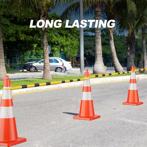 [2 PACK] 4' to 6.9' Retractable Cone Bar, Expandable Traffic Cone Bars for Parking Lots, Extendable Barricade for Road Construction, White/Red [ Cone Not Include ] in Kuwait