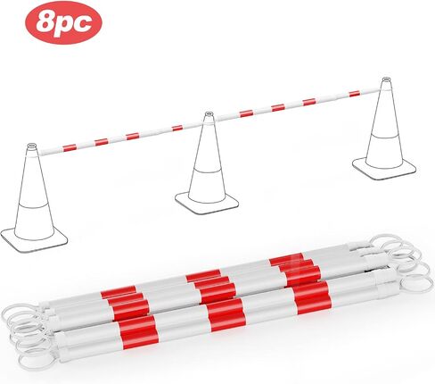 [2 PACK] 4' to 6.9' Retractable Cone Bar, Expandable Traffic Cone Bars for Parking Lots, Extendable Barricade for Road Construction, White/Red [ Cone Not Include ] in Kuwait