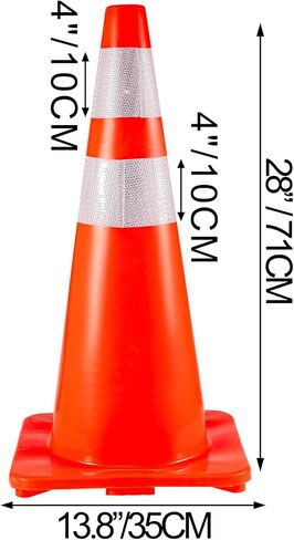 VEVOR Safety Cones, 28 in/73 cm Height, 12 PCS PVC Orange Traffic Cone with 2 Reflective Collars and Weighted Base, Used for Traffic Control, Driveway Road Parking and School Improvement in Saudi Arabia