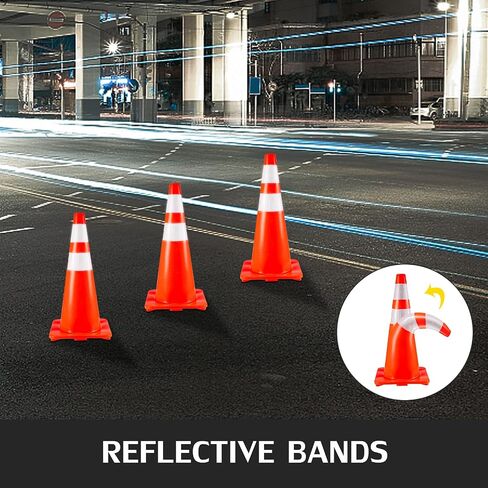 VEVOR Safety Cones, 28 in/73 cm Height, 12 PCS PVC Orange Traffic Cone with 2 Reflective Collars and Weighted Base, Used for Traffic Control, Driveway Road Parking and School Improvement in Saudi Arabia