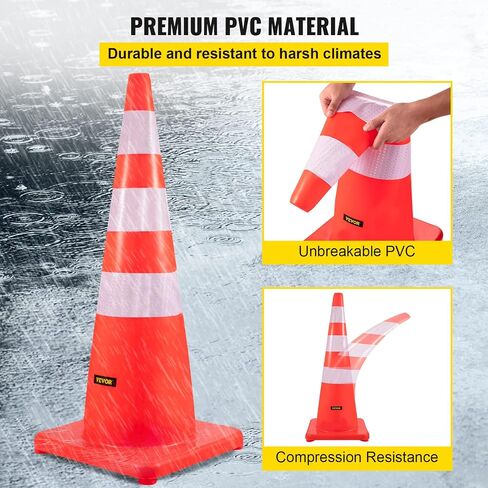 VEVOR Safety Cones, 28 in/73 cm Height, 12 PCS PVC Orange Traffic Cone with 2 Reflective Collars and Weighted Base, Used for Traffic Control, Driveway Road Parking and School Improvement in Saudi Arabia