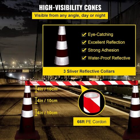 VEVOR Safety Cones, 28 in/73 cm Height, 12 PCS PVC Orange Traffic Cone with 2 Reflective Collars and Weighted Base, Used for Traffic Control, Driveway Road Parking and School Improvement in Saudi Arabia